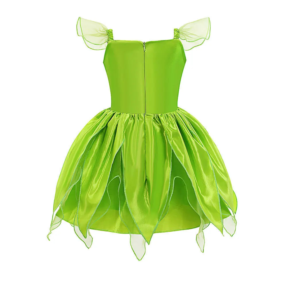 Girls Fairy Princess Costume Dress - Green Tulle Ball Gown for Ages 4-6 | Halloween Cosplay Party