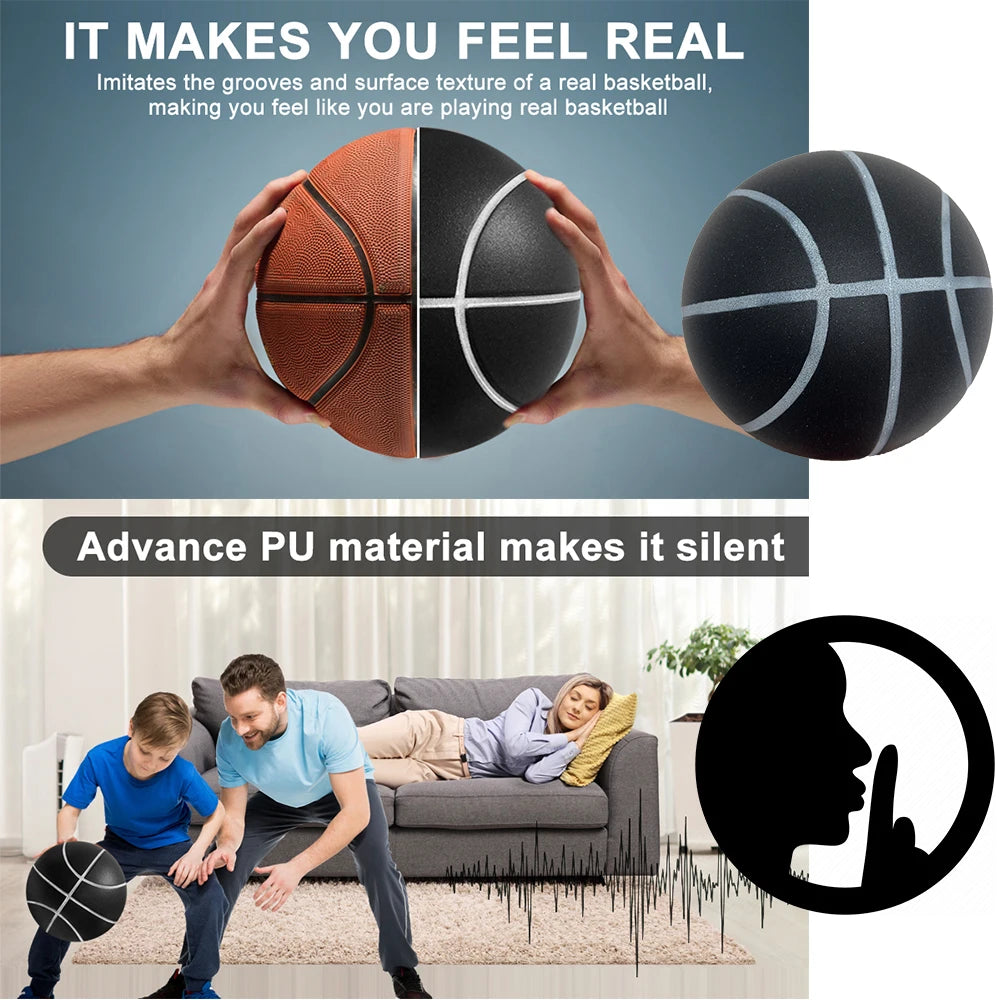 Silent Foam Basketball - Indoor Quiet Dribble Ball, Airless No-Inflate Size 7/6/5 for Men Women Kids