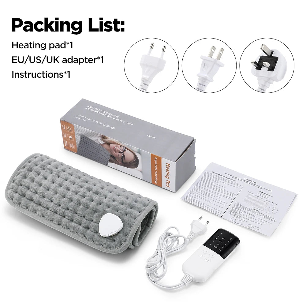 Electric Heating Pad 30 x 60 cm (11.8 x 23.6 in) Soft Micro-Plush Heated Pad with 10 Heat Levels & 4 Timers for Back, Body & Office