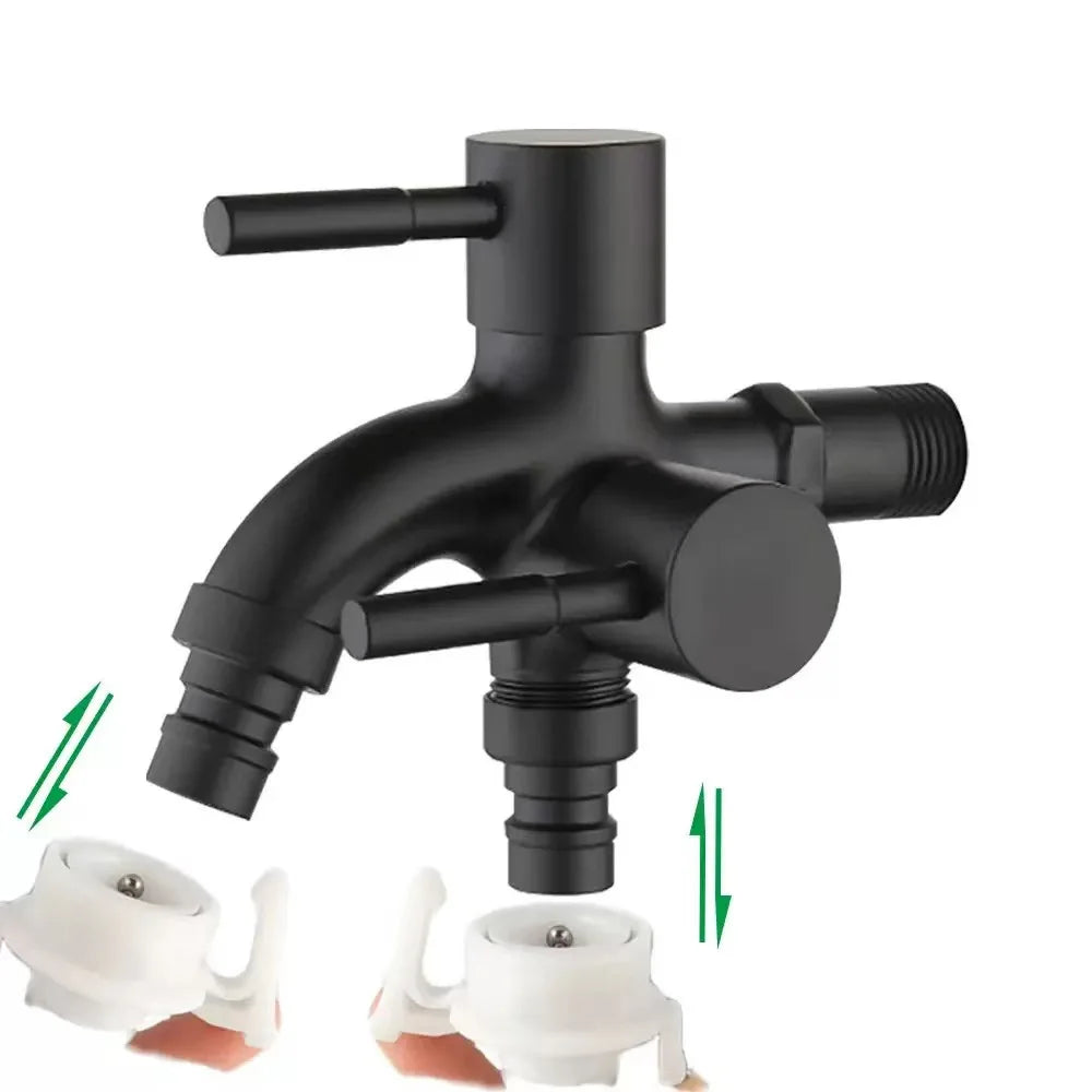 304 Stainless Steel Wall-Mount Double Outlet Angle Valve – 2 cm (0.79 in) Two-Way Washing Machine & Bidet Tap for Bathroom Kitchen Toilet