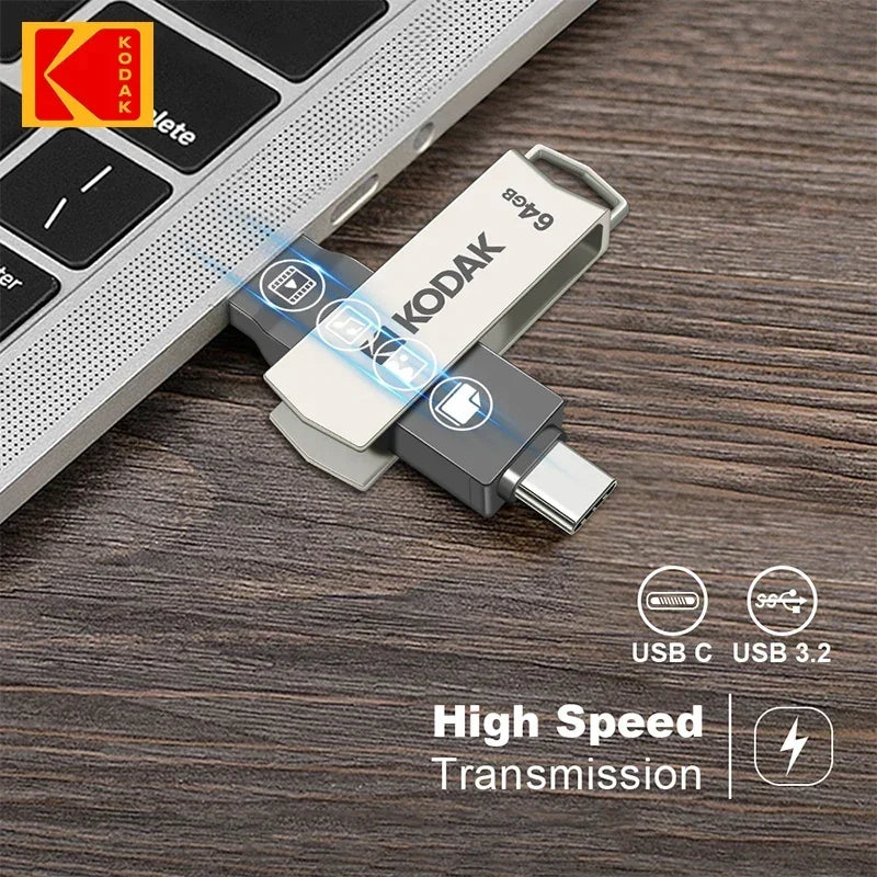 Dual USB-C & USB 3.2 OTG Metal Flash Drive — High-Speed Pendrive 32GB/64GB/128GB/256GB for Smartphone & Laptop