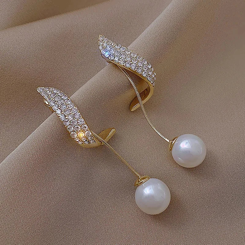 Long Irregular Tassel Drop Earrings for Women – 2-Piece Gold Pearl Fringe Set for Parties & Gifts
