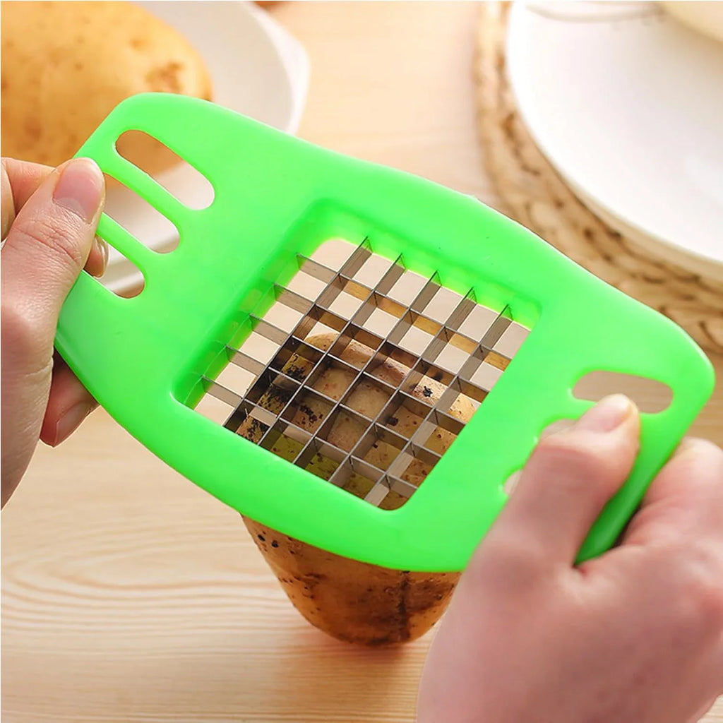 French Fry Cutter Potato Slicer – Vegetable Chopper for Homemade Chips, Metal Blades with ABS Handle (6.7 x 3.9 in / 17 x 10 cm)