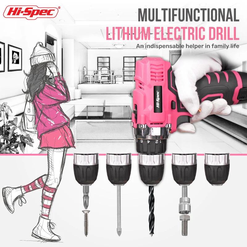 Pink Cordless Electric Screwdriver & Home Repair Tool Kit - Complete Set with Drill Bits, Hammer & Carry Case
