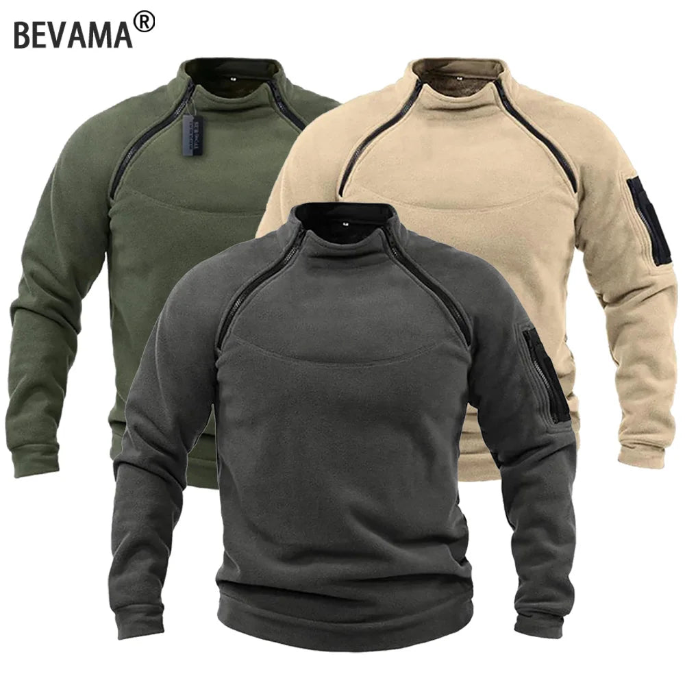 Men's Tactical Fleece Hoodie Windproof Thermal Zippered Pullover for Hiking and Camping