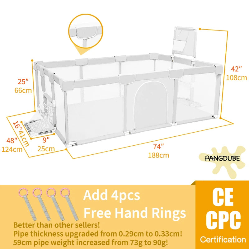 Large Baby Playpen & Ball Pit - Indoor Kids Play Area Safety Fence, 128 × 188 × 66 cm (50.4 × 74 × 26 in) - Ages 6 Months to 6 Years