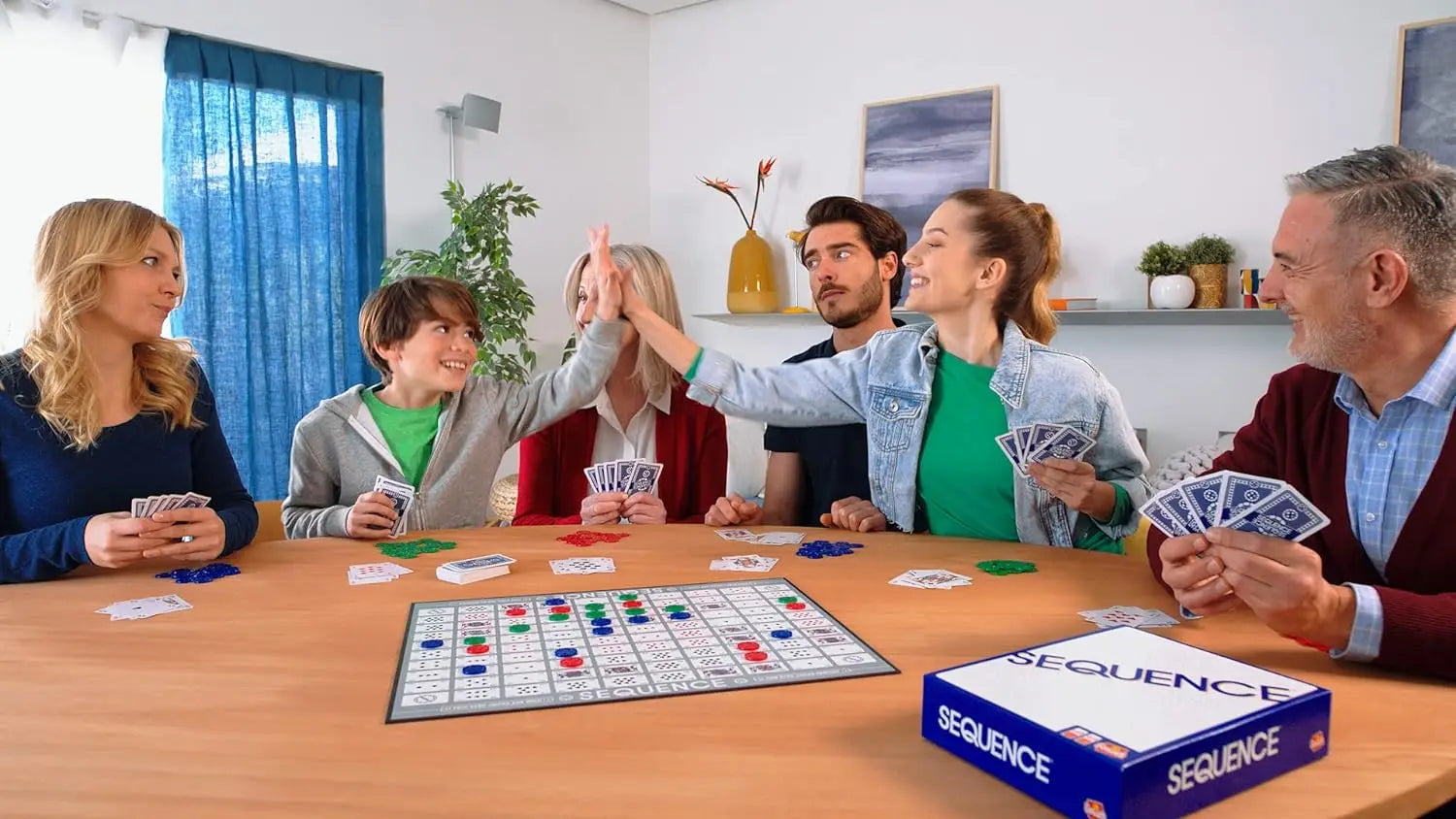 Sequence Family Strategy Board Game - Five-in-a-Row Game for 2+ Players, Ages 7+