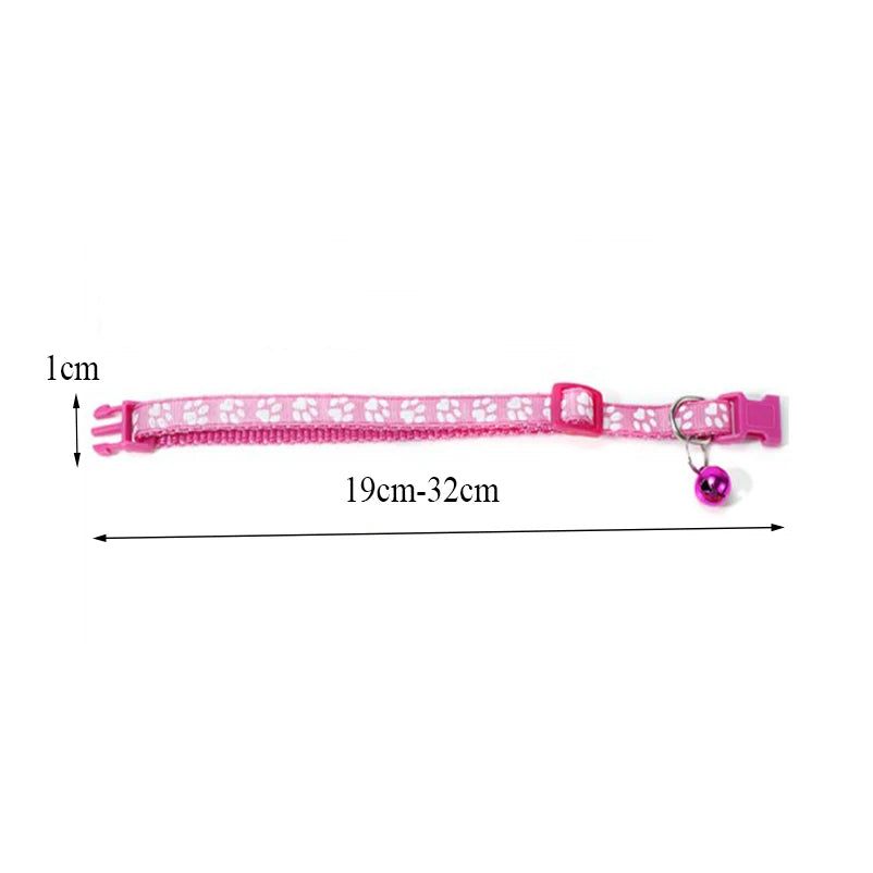 Adjustable Cat Collar with Bell and D-Ring, Dog-Print Rope Necklace, Multiple Colors