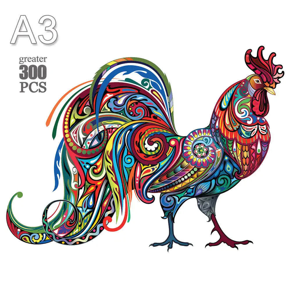 100-300 Piece Wooden Animal Jigsaw Puzzle - Wolf and Chicken Irregular Pieces 3D Brain Teaser for Adults & Kids Holiday Gift