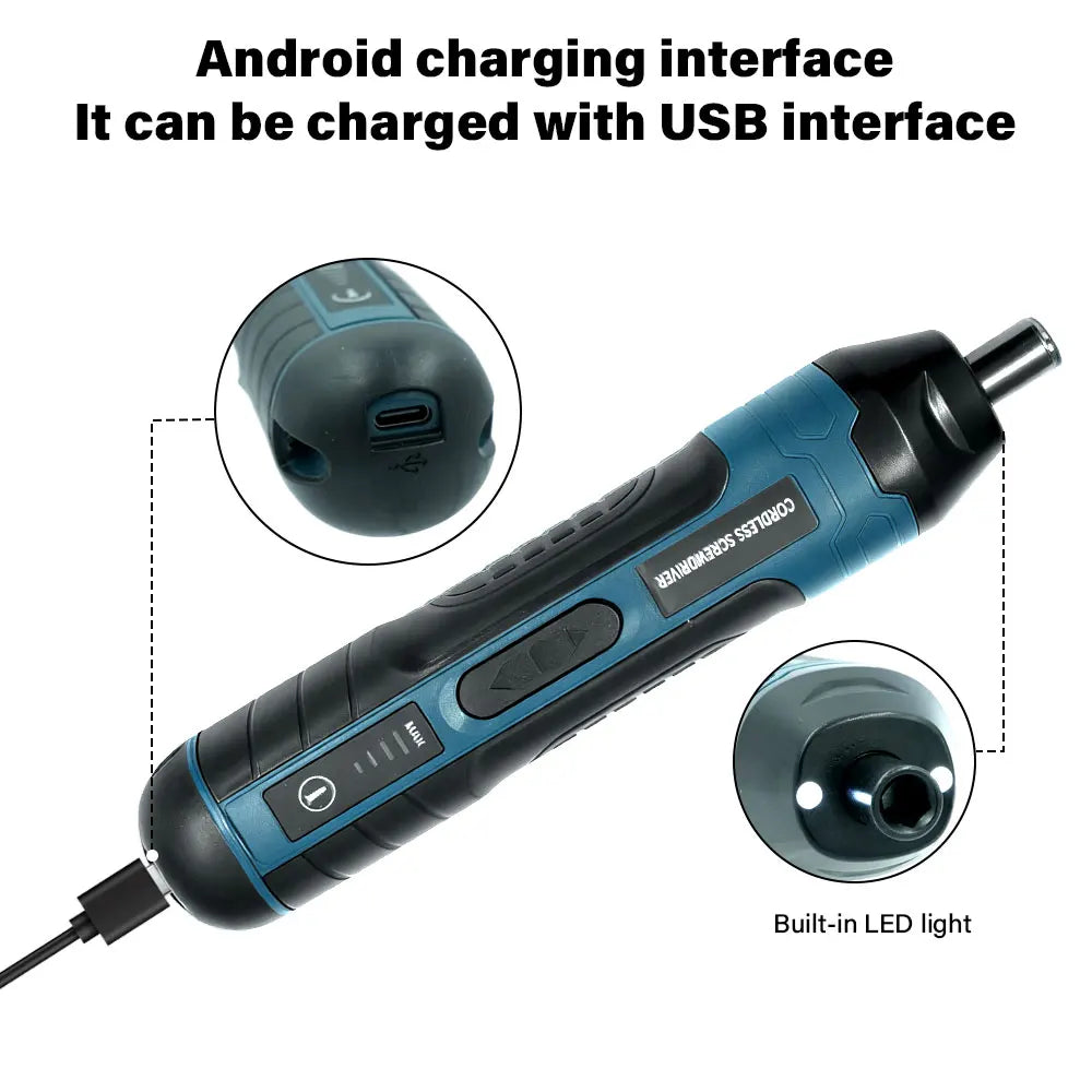 Rechargeable Cordless Electric Screwdriver Set 3.6V 1300mAh — 4 Torque Settings, LED, USB Charging