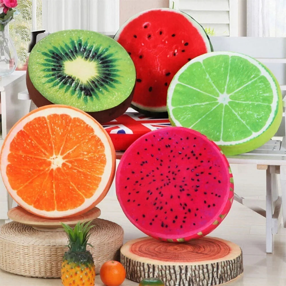 Round Fruit Print Chair Cushion 13 x 13 in (33 x 33 cm) - Memory Foam Seat Pad, Removable Washable Cover for Dining, Garden, Outdoor
