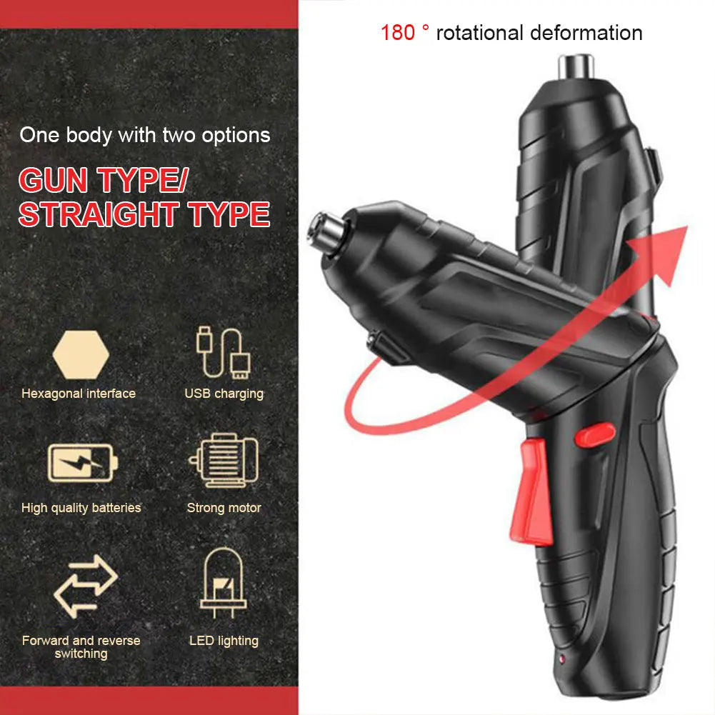3.6V Rechargeable Cordless Electric Screwdriver Set – 1800mAh USB Mini Power Drill with LED Light for Home DIY