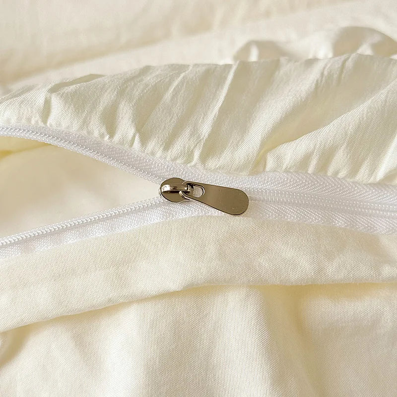 Princess Lace Ruffle Washed Cotton Duvet Cover Set - Seersucker Soft Bedding, 3/4-Piece (Single, Queen, King)