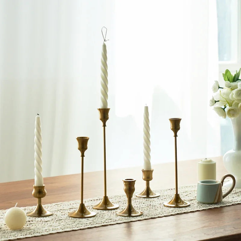 3-Piece Brass Gold Candlestick Holder Set 5.9/7.3/9.3 in (15/18.5/23.5 cm) Taper Candle Stands for Wedding & Home Decor