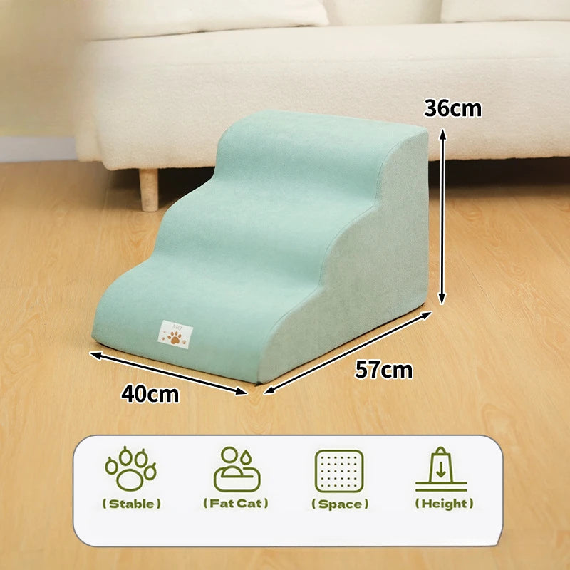 2- or 3-Step Memory Foam Pet Stairs — Removable Washable Cover Dog & Cat Ramp for Sofa and Training