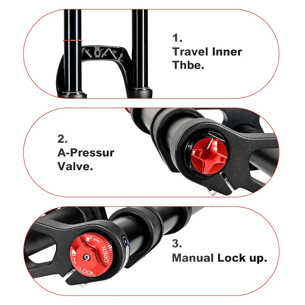 E-Bike Snow Front Suspension Fork 20x4.0 / 26x4.0 in | 135mm Dropout | Air + Oil MTB Fork, 330mm Travel