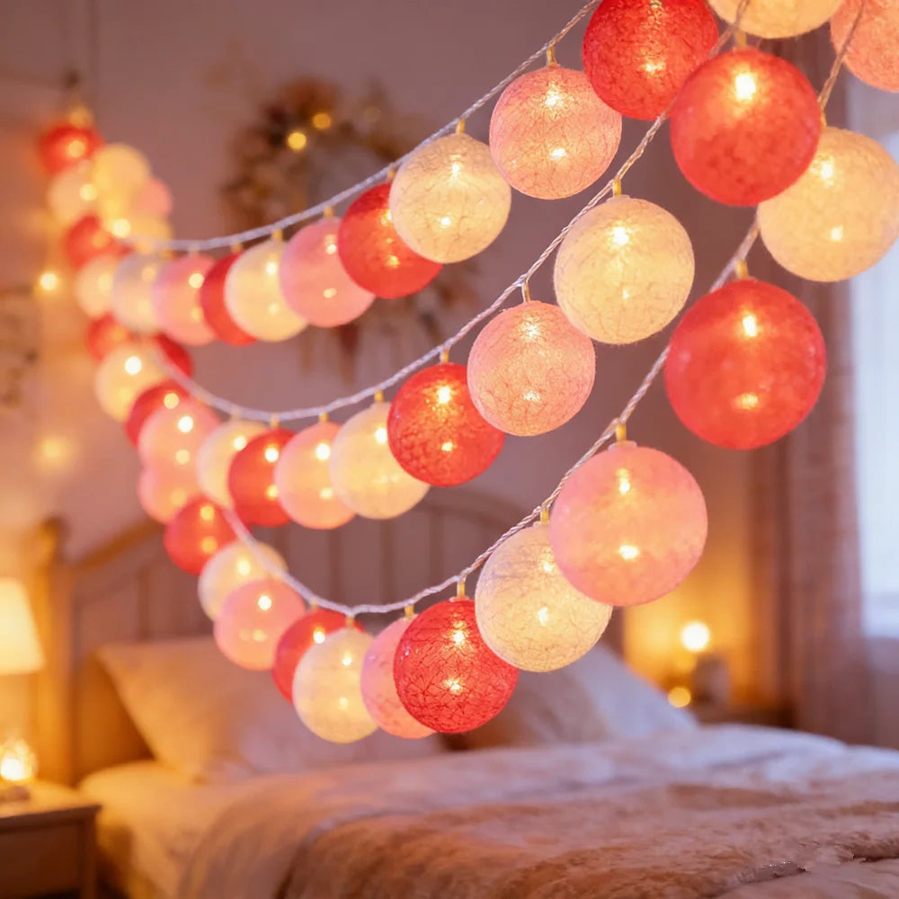 10/20 LED Cotton Ball String Lights - Fairy Garland for Wedding, Party, Garden & Patio (Indoor/Outdoor)