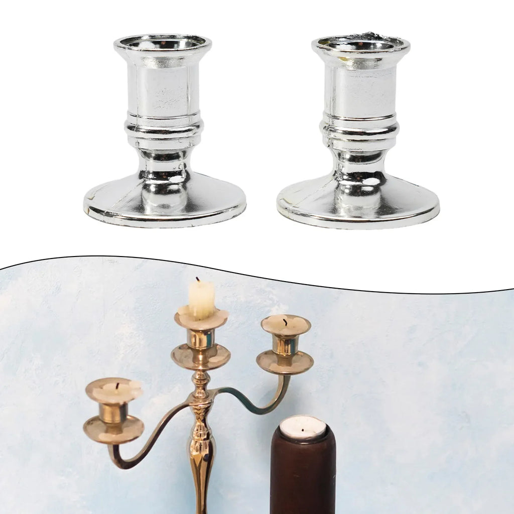 2-Pack Taper Candle Holder Bases – Silver & Gold Plastic Candlestick Stands for Taper/Electric Candles, Wedding & Home Decor