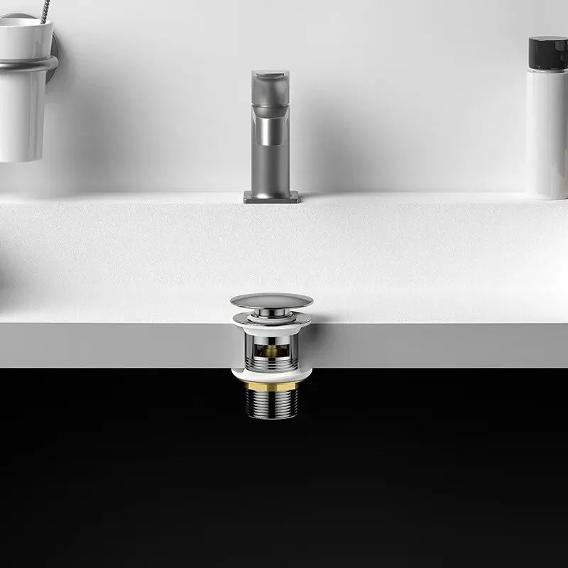 Spring-Loaded Push-Down Pop-Up Bathroom Sink Drain - Stainless Steel Chrome Mushroom-Head Stopper