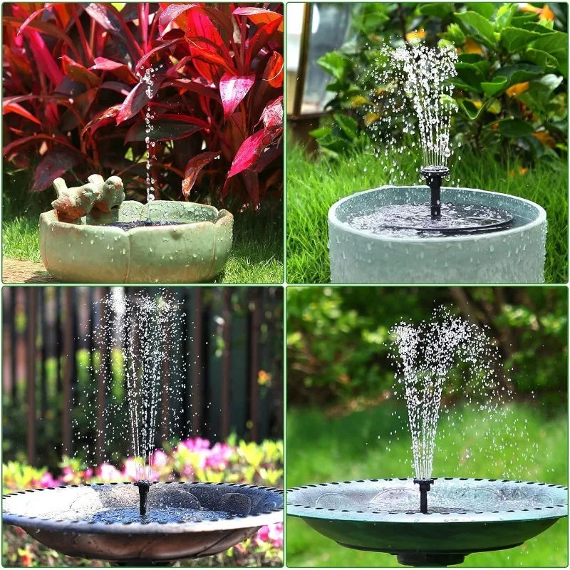 Solar Fountain Pump Kit for Garden Pond & Bird Bath — 1W, 1.5W, 2.5W with 6 Interchangeable Nozzles