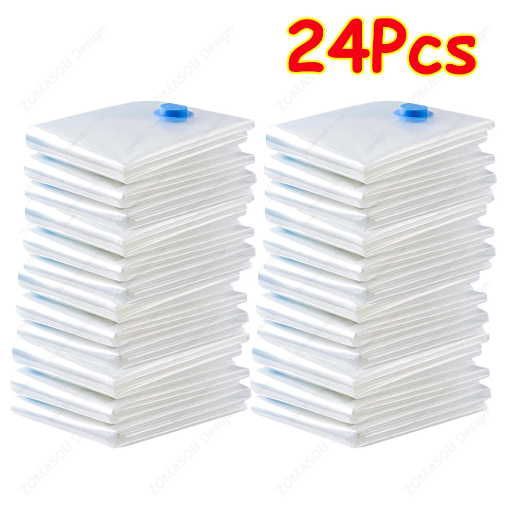 Reusable Vacuum Storage Bags — 1–24 Pack Space-Saving Compression Bags for Clothes, Blankets & Travel (11.8–51.2 in / 30–130 cm)
