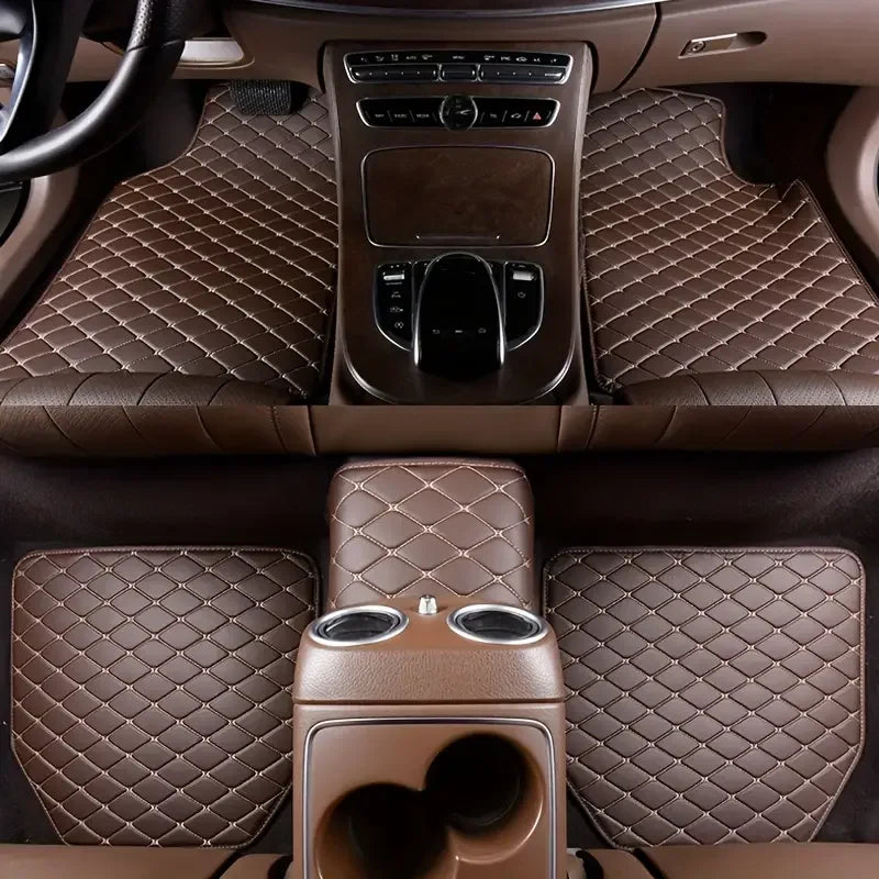 5-Piece Universal PU Leather Car Floor Mats, Waterproof Black All-Weather Auto Floor Mat Set