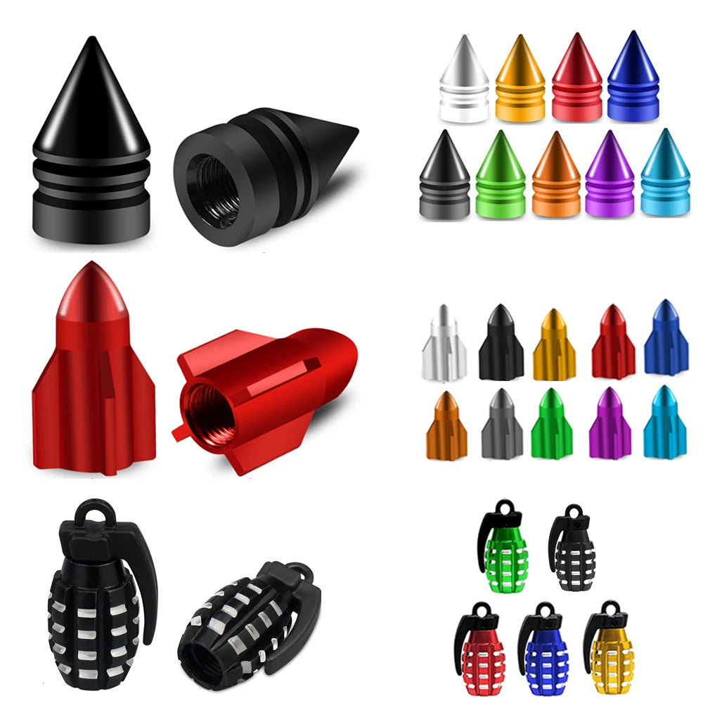 4-Pack Aluminum Tire Valve Caps Rocket Grenade Style Universal Valve Stem Covers for Car Truck Motorcycle Bike