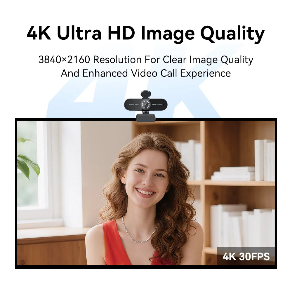 4K UHD USB Webcam — PDAF Autofocus, Dual Noise-Canceling Mics, Privacy Cover, 3840×2160 Web Camera for Zoom & Teams