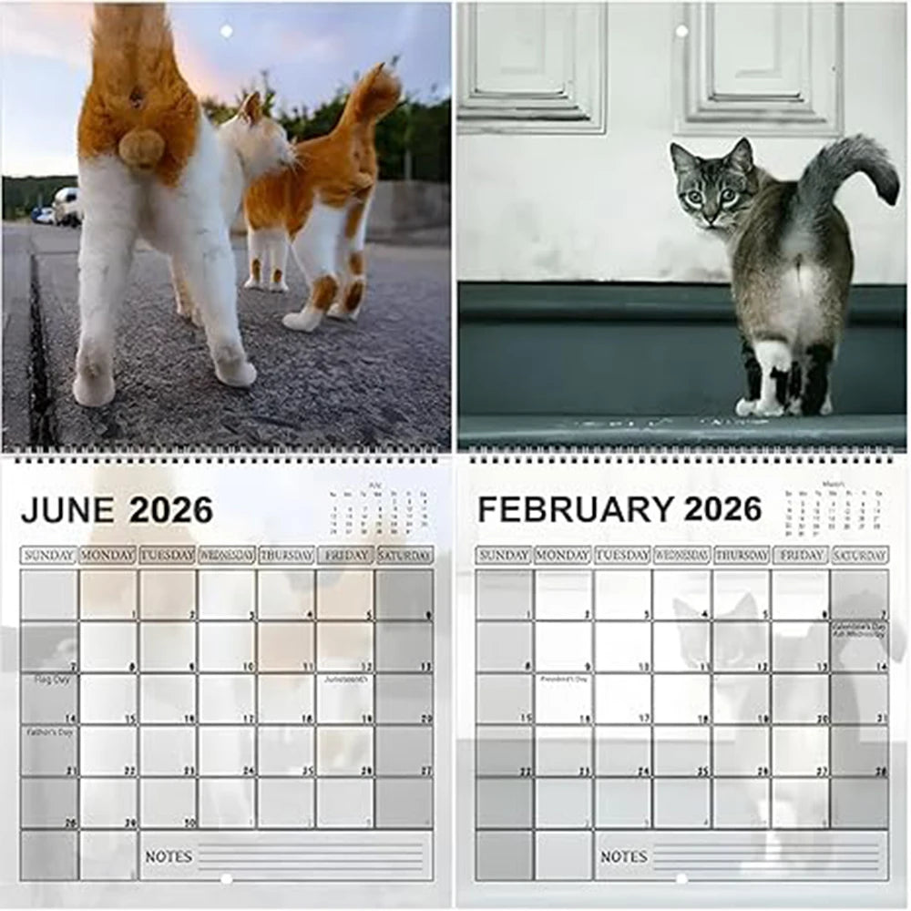 Funny Cat Butt 12-Month Wall Calendar — Cat Tail Family Planner for Living Room & Bedroom