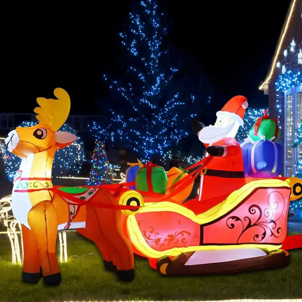 2.1 m (6 ft 11 in) Inflatable Santa Claus on Sleigh with Reindeer – Christmas Yard & Garden Decoration, Indoor/Outdoor