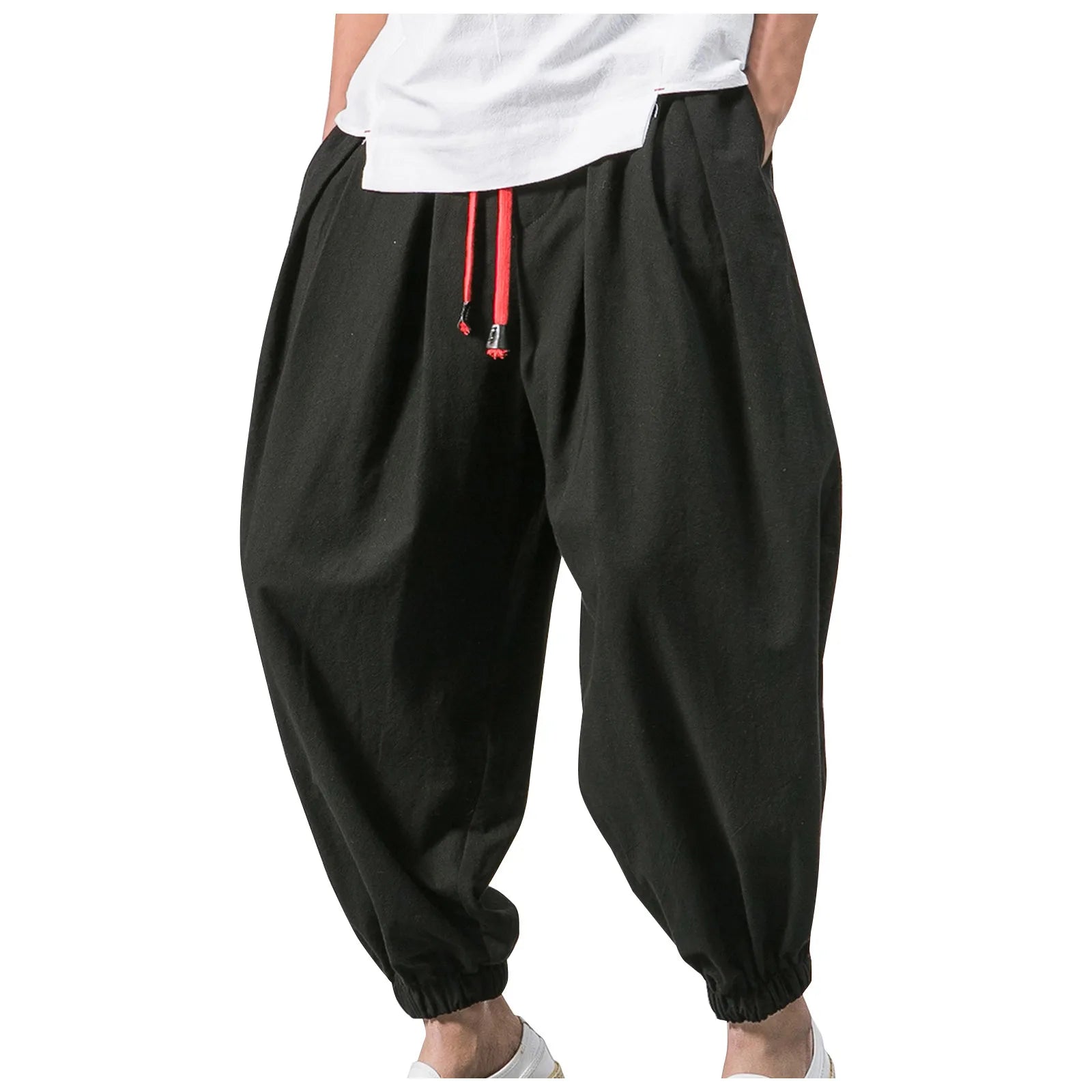 Oversized Men's Linen-Cotton Harem Pants – Loose Pleated Ankle Trousers, Casual Plus Sizes M-5XL