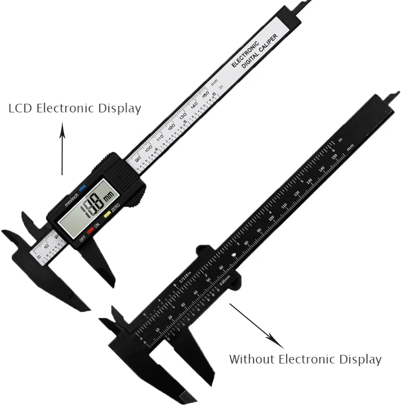 Digital Vernier Caliper 150mm & 100mm (6in/4in) LCD Electronic Measuring Gauge - Carbon Fiber Style