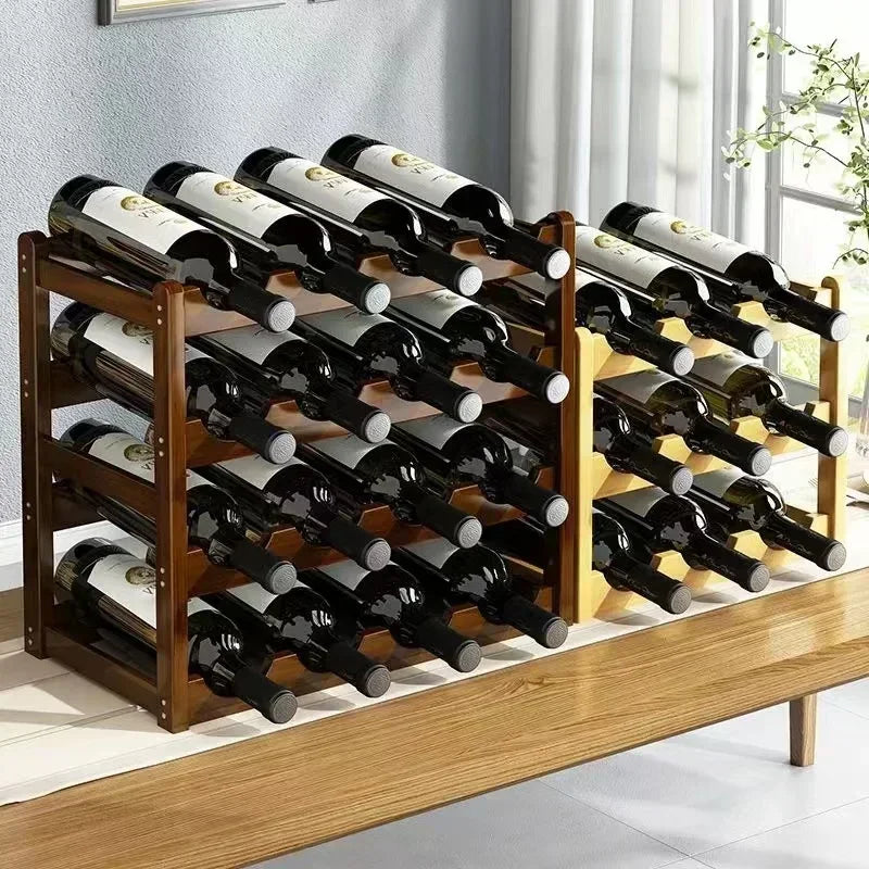 Red Bamboo Tabletop Wine Rack - Grid Wine Bottle Holder & Display