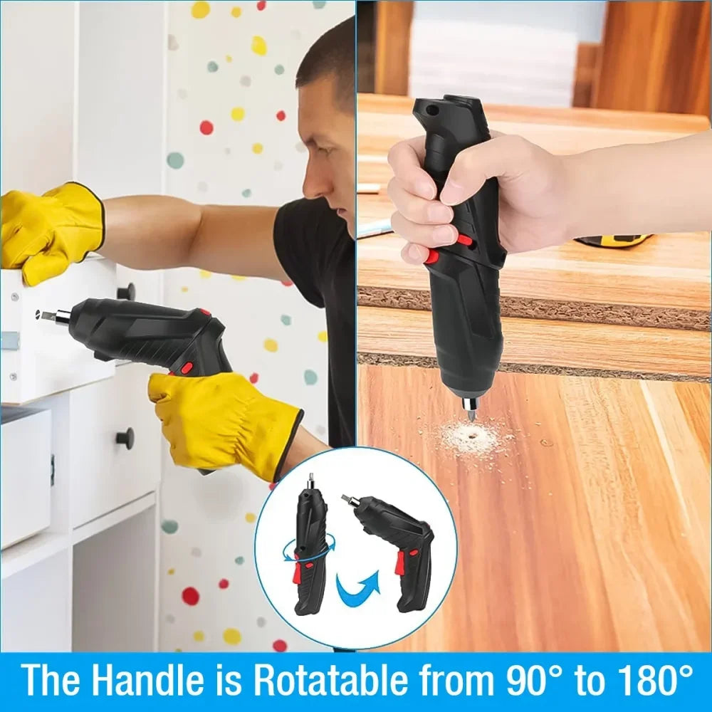 47-Piece 3.6V Cordless Electric Screwdriver Kit, 1800mAh USB Rechargeable, LED Light, 3.5Nm Torque for Home Repair