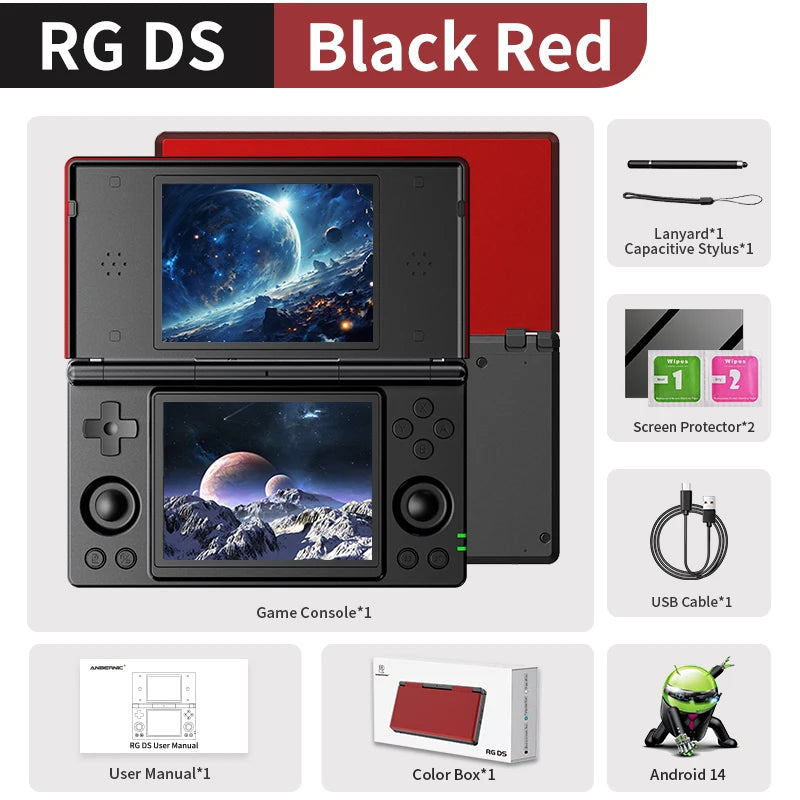 Dual-Screen Flip Handheld Game Console 4.0 in (10.16 cm) IPS Touchscreen — Android 14, 4000mAh, WiFi 2.4/5G & Bluetooth 4.2, TF up to 2TB