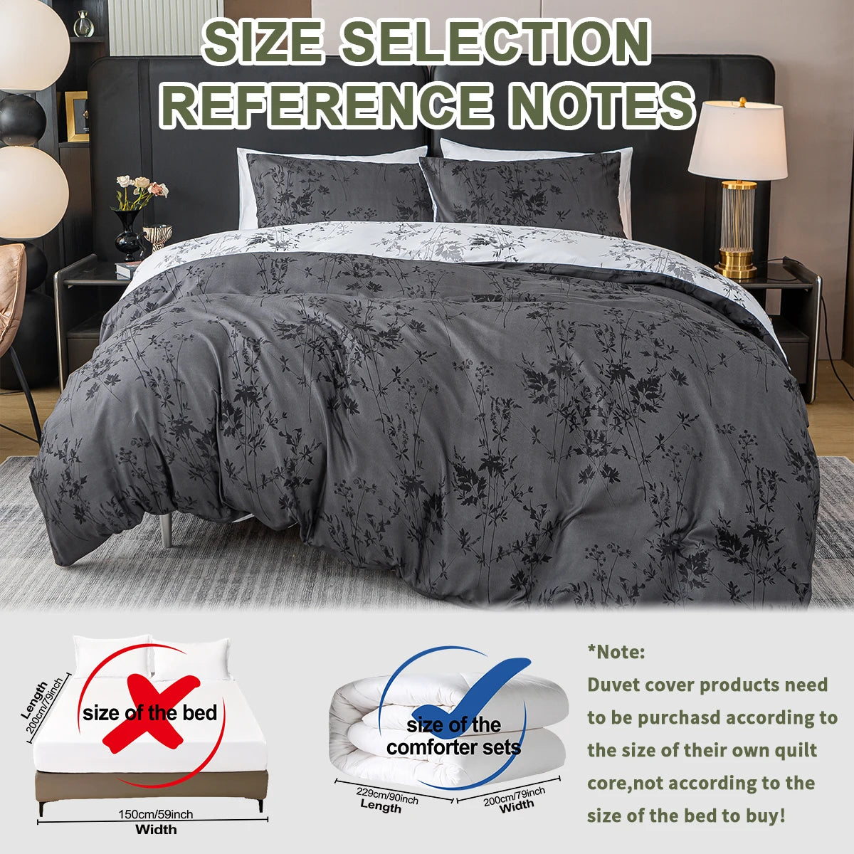 3-Piece Printed Duvet Cover Set — Soft 100% Polyester Bedding with 2 Pillowcases, Sizes 1.0–2.0 m (3.3–6.6 ft)