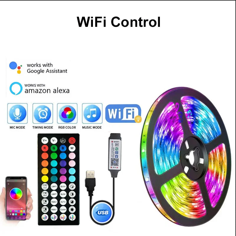 Bluetooth RGB LED Strip Lights SMD5050 USB 5V Smart LED Tape – App & Remote Control, Flexible TV Backlight & Room Decor (1–15 m / 3.3–49.2 ft)
