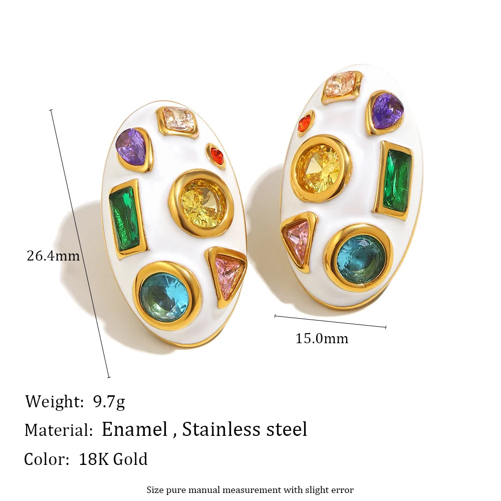 316L Stainless Steel Heart Zircon Stud Earrings - 18K Gold Plated Waterproof Hypoallergenic Women's Party Jewelry
