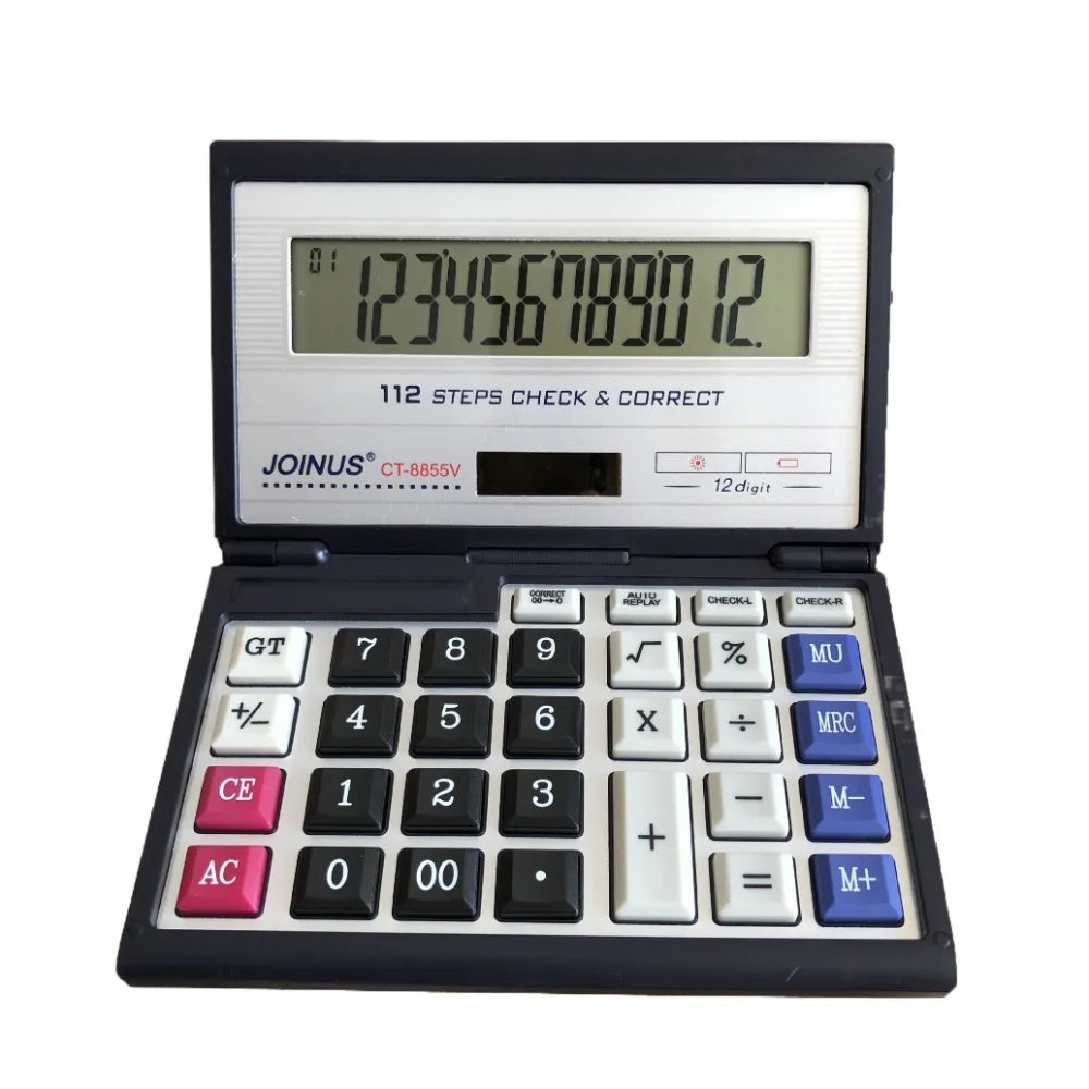 Foldable Flip 12-Digit Solar Financial Calculator - Portable Large-Screen Office Calculator
