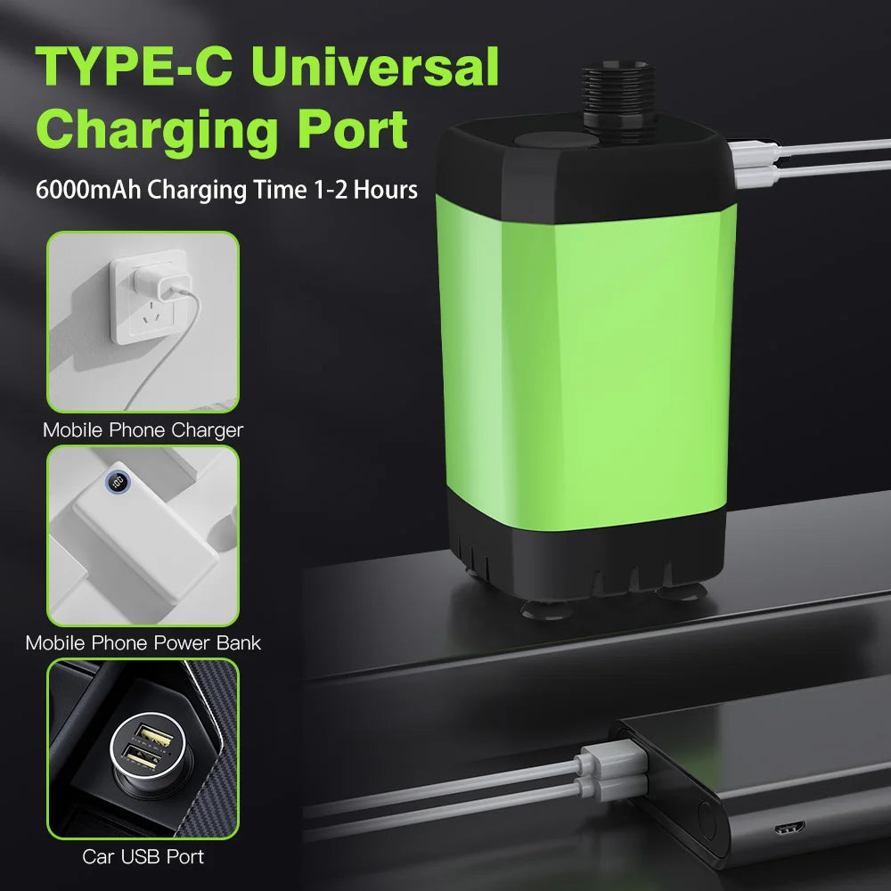 6000mAh Portable Camping Shower Pump with Full Screen Digital Display — RV Outdoor Shower Kit