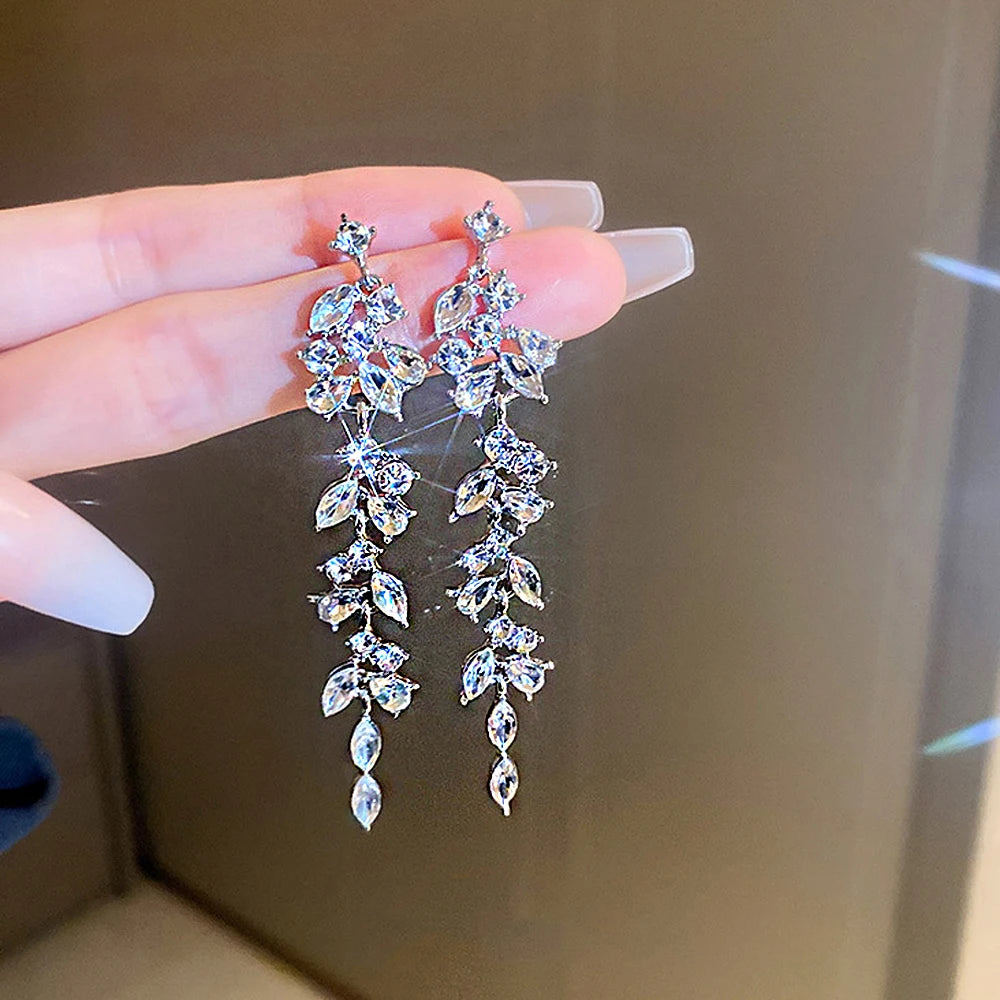 Cubic Zirconia Geometric Drop Tassel Earrings for Women Vintage Party Dangle Earrings
