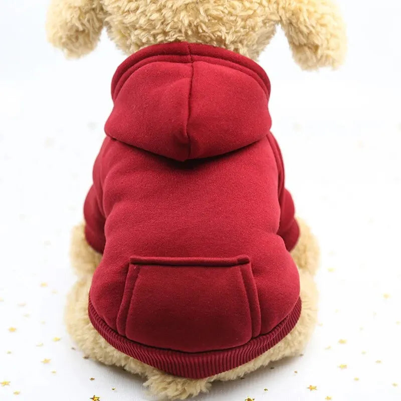 Warm Hooded Dog Sweater for Small Pets – Thick Fleece Autumn Winter Solid Color Pet Hoodie