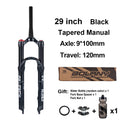 Mountain Bike Air Suspension Fork 26/27.5/29 Inch 100mm Travel (120mm Exposed) Air & Oil Damping Remote Lockout 9mm Axle 32mm Stanchions Disc Brake
