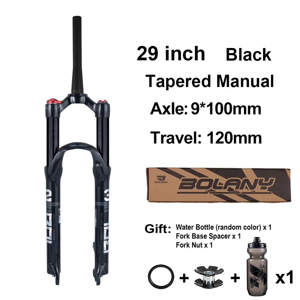 Mountain Bike Air Suspension Fork 26/27.5/29 Inch 100mm Travel (120mm Exposed) Air & Oil Damping Remote Lockout 9mm Axle 32mm Stanchions Disc Brake