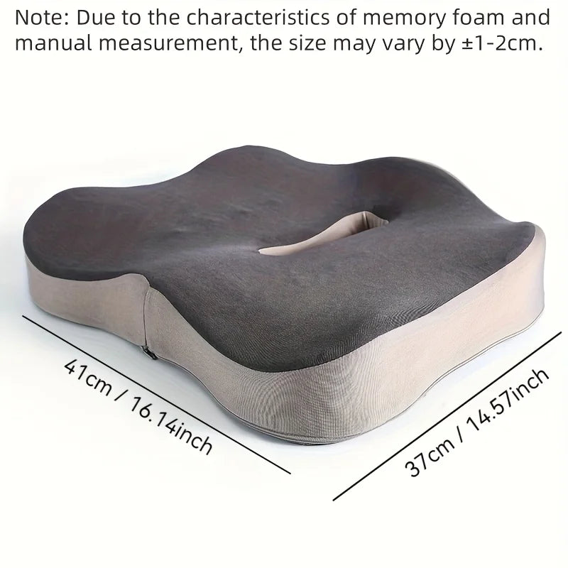Memory Foam Seat Cushion with Center Groove – 3D Ergonomic Pressure Relief, Non-Slip Washable Cover for Office, Car & Home (Black/Grey)