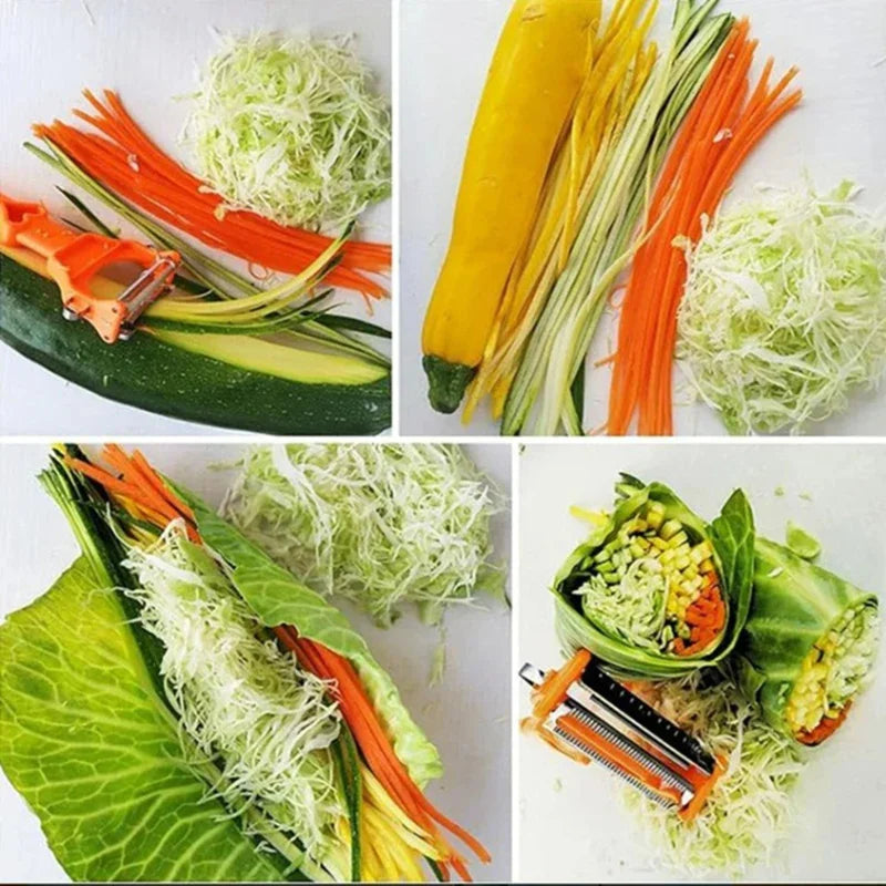 2-in-1 Multi Vegetable Peeler & Fruit Slicer — Portable Stainless Steel Julienne and Serrated Blades for Home Kitchen