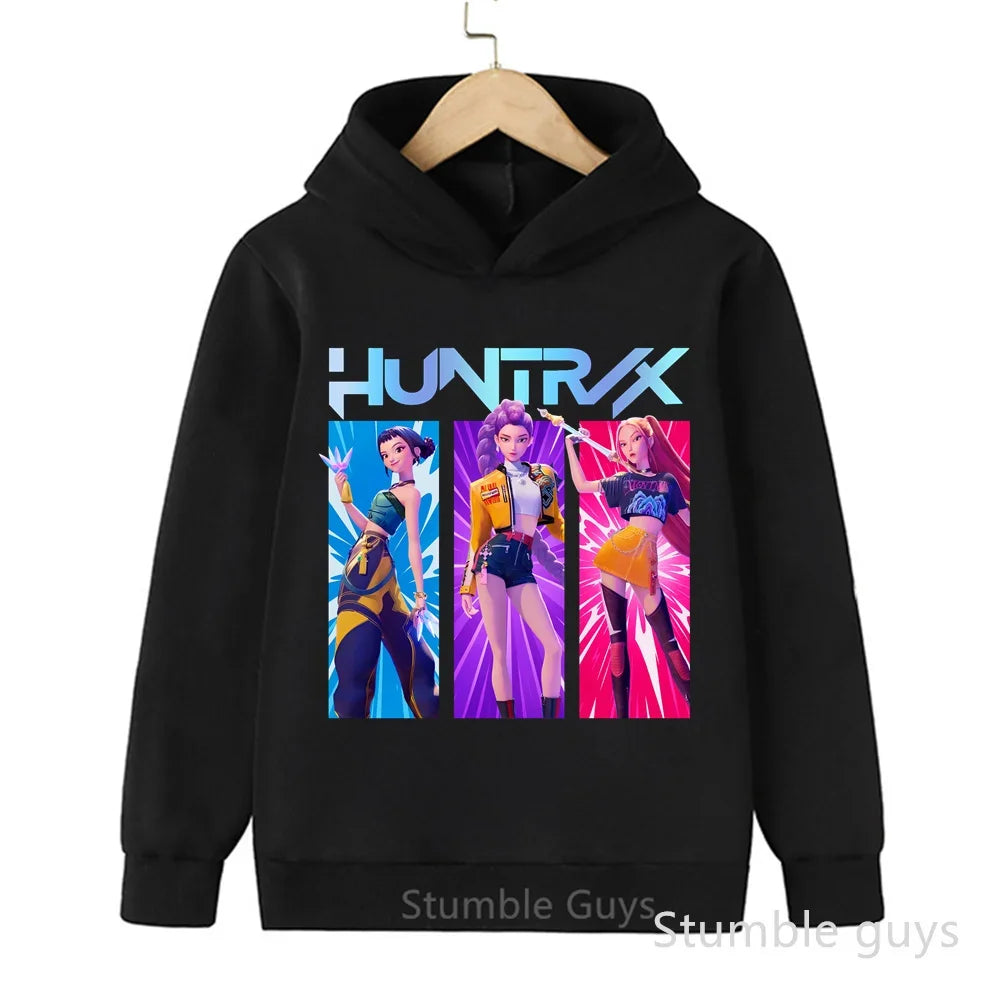 Kids Anime Demon Hunters Hoodie - K-Pop Style Warm Casual Sweatshirt for Boys & Girls