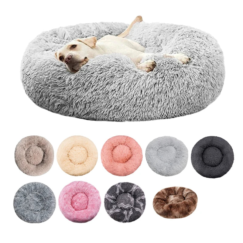 Round Plush Pet Bed, Washable Cozy Dog & Cat Sofa, Winter Warm, Multiple Sizes 16–35 in (40–90 cm)