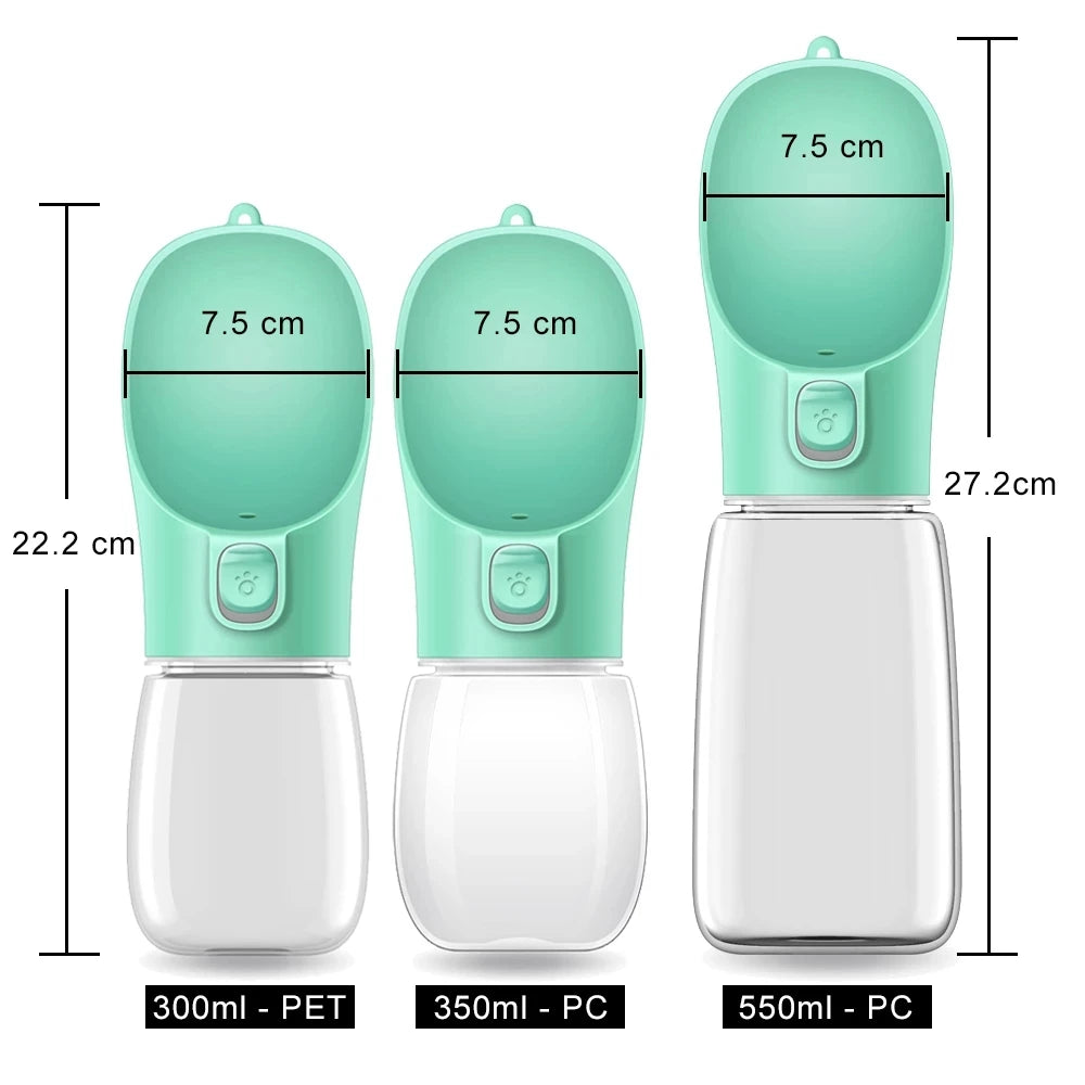 Portable Leakproof Dog & Cat Water Bottle – 300/350/550ml (10oz/12oz/18.6oz) Travel Dispenser with Built-In Bowl
