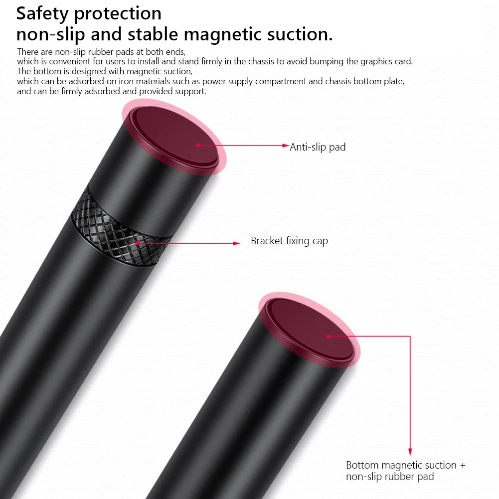 Adjustable Aluminum GPU Support Bracket – Telescopic Anti-Sag Graphics Card Brace with Magnetic Base (26–120 mm / 1.02–4.72 in)